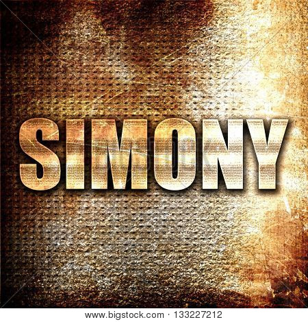 simony, 3D rendering, metal text on rust background