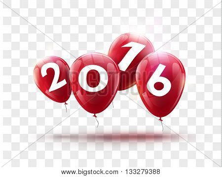Sample greeting card 2016 Christmas card with realistic Red balloons and numbers on transparent background. Image Printer, stocks, greetings, e-mail, Web. Vector illustration.