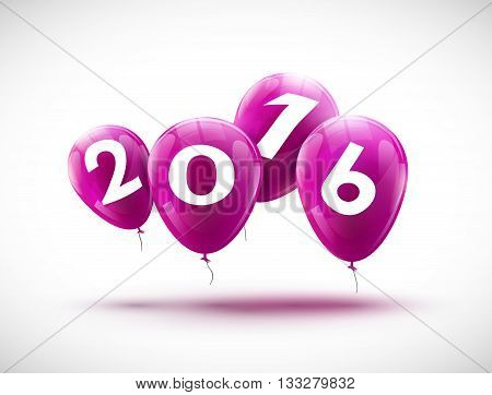 Sample greeting card 2016 Christmas card with realistic lilac balloons and numbers. Image Printer, stocks, greetings, e-mail, Web. Vector illustration.
