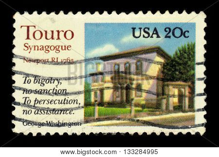 USA - CIRCA 1982: a stamp printed in the USA, shows Touro synagogue in Newport, Rhode Island, circa 1982