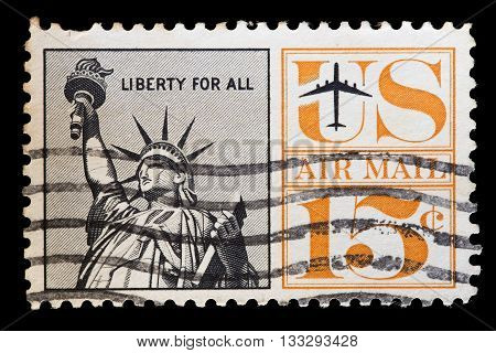 United States Used Postage Stamp Showing The Statue Of Liberty