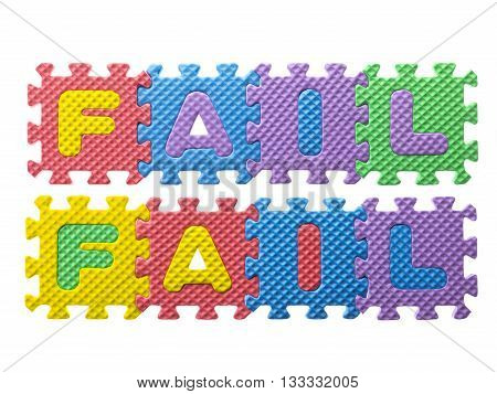 puzzle pieces forming word fail isolated on a white background