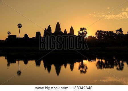 Sunrise at Angor wat in Combodia, which is a world heritage