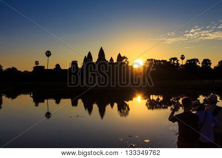 Sunrise at Angor wat in Combodia, which is a world heritage