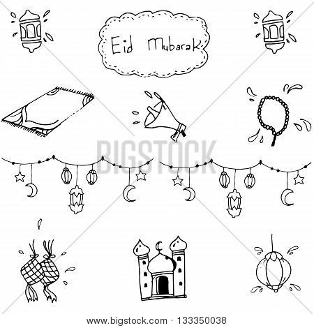 Eid Mubarak islamic in doodle vector illustration