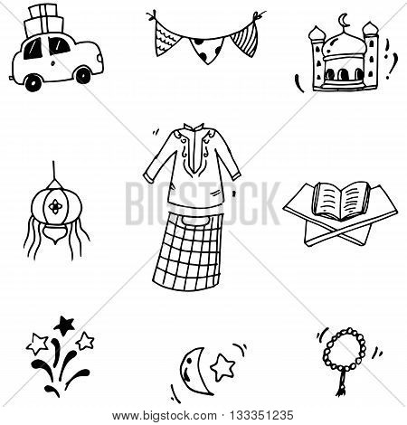 Element eid mubarak in doodle vector art