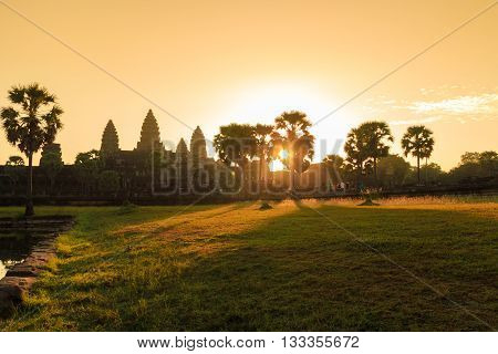 Sunrise at Angor wat in Combodia, which is a world heritage