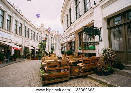 Tbilisi, Georgia - May 19, 2016: Cozy Outdoor Cafes In The Shardeni Street Of Old Town Tbilisi, Georgia.