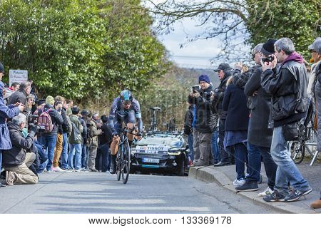 Conflans-Sainte-Honorine,France-March 6,2016: The British cyclist Ben Swift of Team Sky riding during the prologue stage of Paris-Nice 2016.