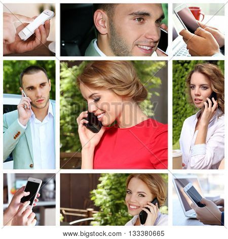 People with smapt phones, mobile technology concept