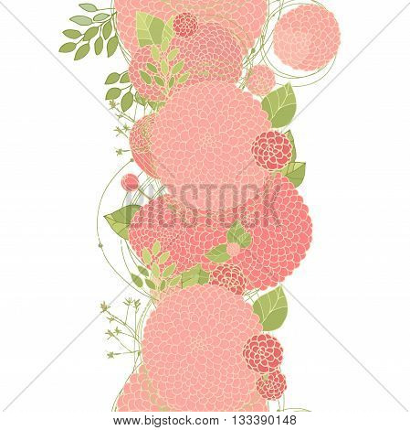 Vertical seamless floral line made with pink abstract flowers