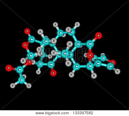 Salvinorin A is the main active psychotropic molecule in Salvia divinorum a Mexican plant which has a long history of use as an entheogen by indigenous Mazatec shamans. 3d illustration