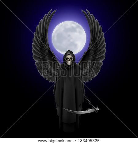 Grim Reaper with two wings up over full moon background