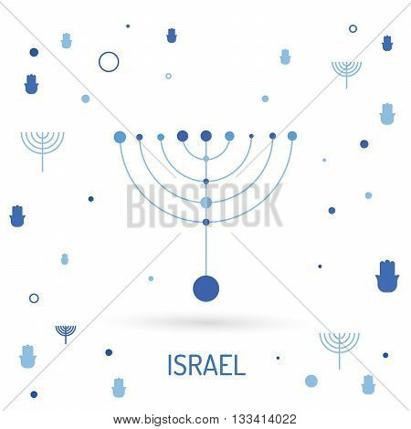 The symbols of Israel the star of David and menorah. Vector image done in a linear style