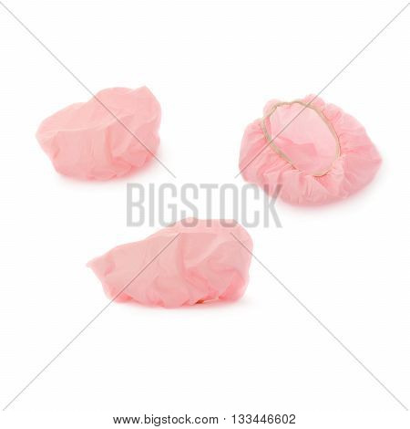 Set of Pink Shower cap isolated over the white background