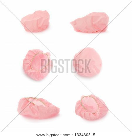 Set of Pink Shower cap isolated over the white background
