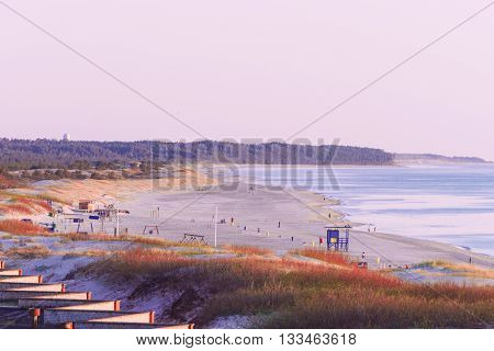 Sundown On Beach In Baltic Sea In Ventspils In Latvia
