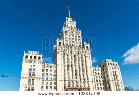 Stalin skyscraper on the square of the Red Gate in Moscow, Russia