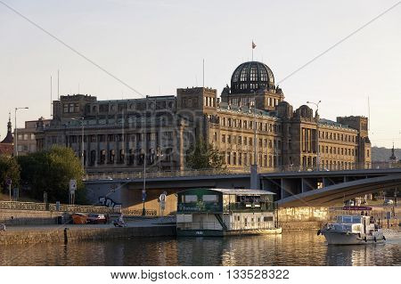 Prague Czech - 03 July 2015: The Building of Czech Ministry of Industry and Trade and the Vltava river