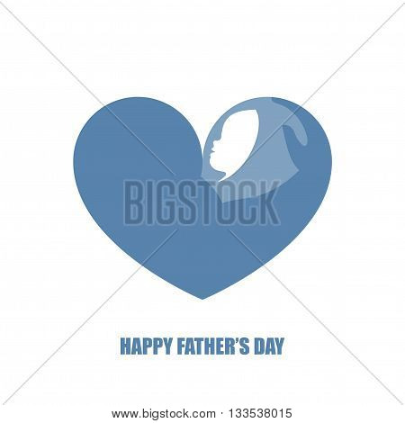 Father's strong arm holding a baby with care in blue heart shaped silhouette on white background for Father's Day celebration.