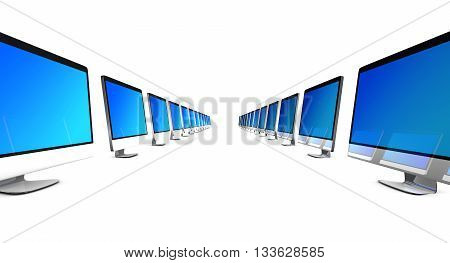 All In One Computers In A Row Symbolizing A Team..