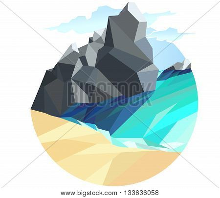 rocky beach polygonal style vector design landscape