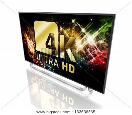 4K ULTRA HD television isolated on white background. 3D illustration