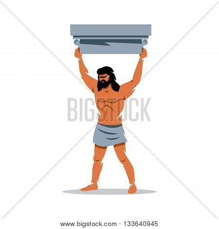 Strong man raised his head above the architectural detail. Isolated on a White Background