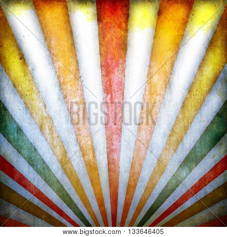 Vintage, grunge background with multicolor sunbeams. Illustration.