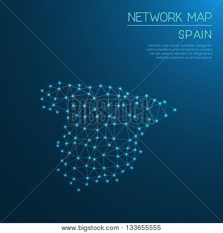 Spain Network Map. Abstract Polygonal Map Design. Internet Connections Vector Illustration.