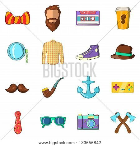 Hipster icons set in cartoon style isolated on white background