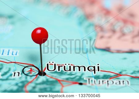 Urumqi pinned on a map of China