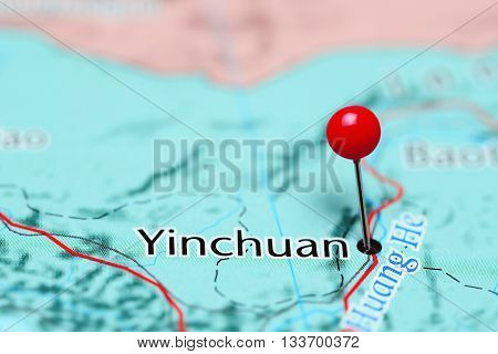 Yinchuan pinned on a map of China