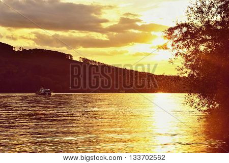Beautiful Sunset On The Water.brno Dam. Brno - Czech Republic - Europe.