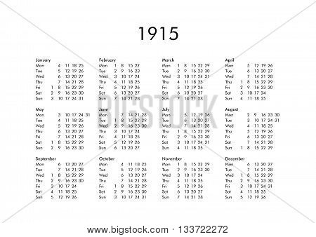 Calendar Of Year 1915