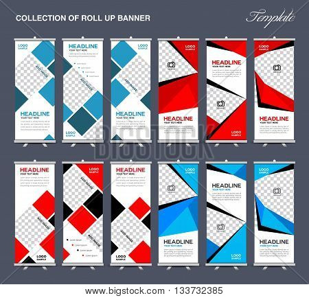 Collection of Roll Up Banner Design polygon background flyers banners labels roll-up and card template