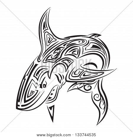 Big aggressive shark, hand drawing zentangle stile.