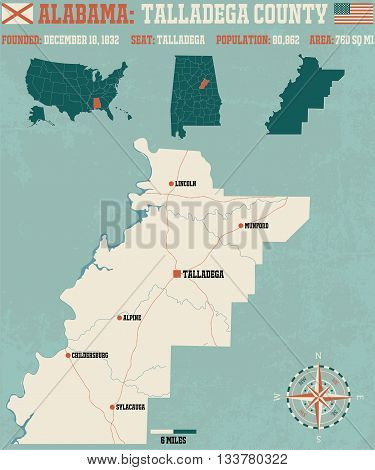 Large and detailed map and infos about Talladega County in Alabama