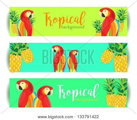 Tropical Background banner with Parrot and Pineapple. Vector illustration