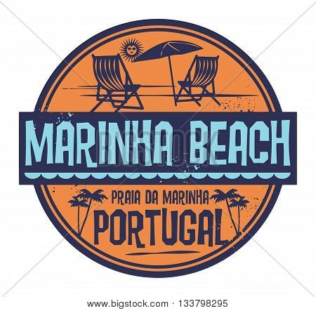 Stamp with words Marinha Beach, Portugal, written inside vector illustration