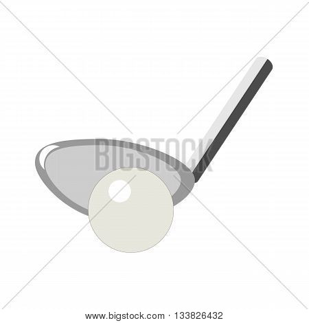 Golf club and ball on a white background. Picture style flat