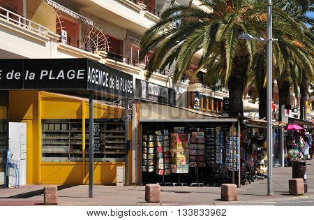 Frejus; France - april 14 2016 : shops in the seaside street