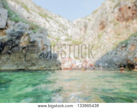 Defocused Background Of Scenic Seascape At Ciolo Bridge, Apulia, Italy