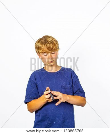 Boy Is Checking The Pocket Money In His Purse