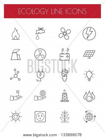 Thin Line Energypower and environment icon set.Vector.