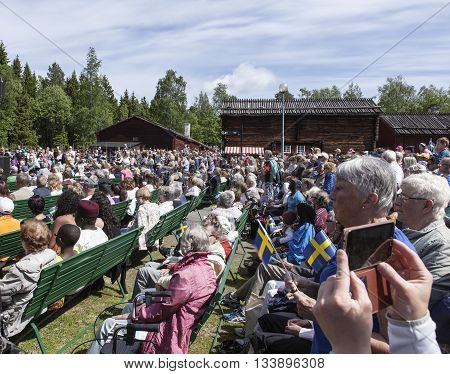 UMEA, SWEDEN ON JUNE 06. People celebrating the Swedish National Day on June 06, 2016 in Umea, Sweden. Unidentified people in a park next to Gamlia Homestead. Editorial use.