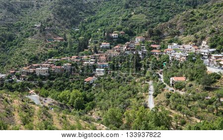 Famous picturesque Mountain Village resort of Askas in Nicosia district at Troodos mountains in Cyprus.