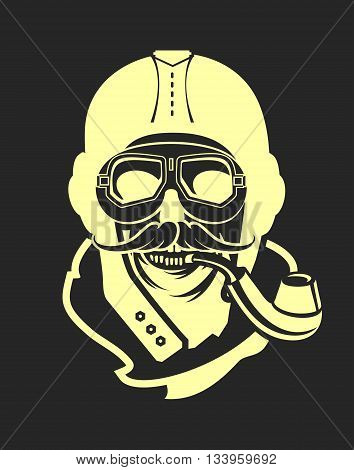 Dead pilot vector image of skull in helmet poster black and white