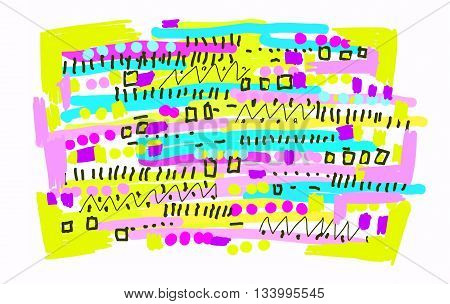 Color abstract freehand pattern on white background for design
