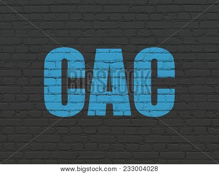 Stock Market Indexes Concept: Painted Blue Text Cac On Black Brick Wall Background